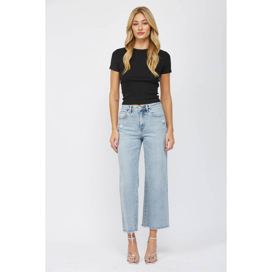 Mica Jeans: Electric Blue HIgh Rise Ankle Wide Leg