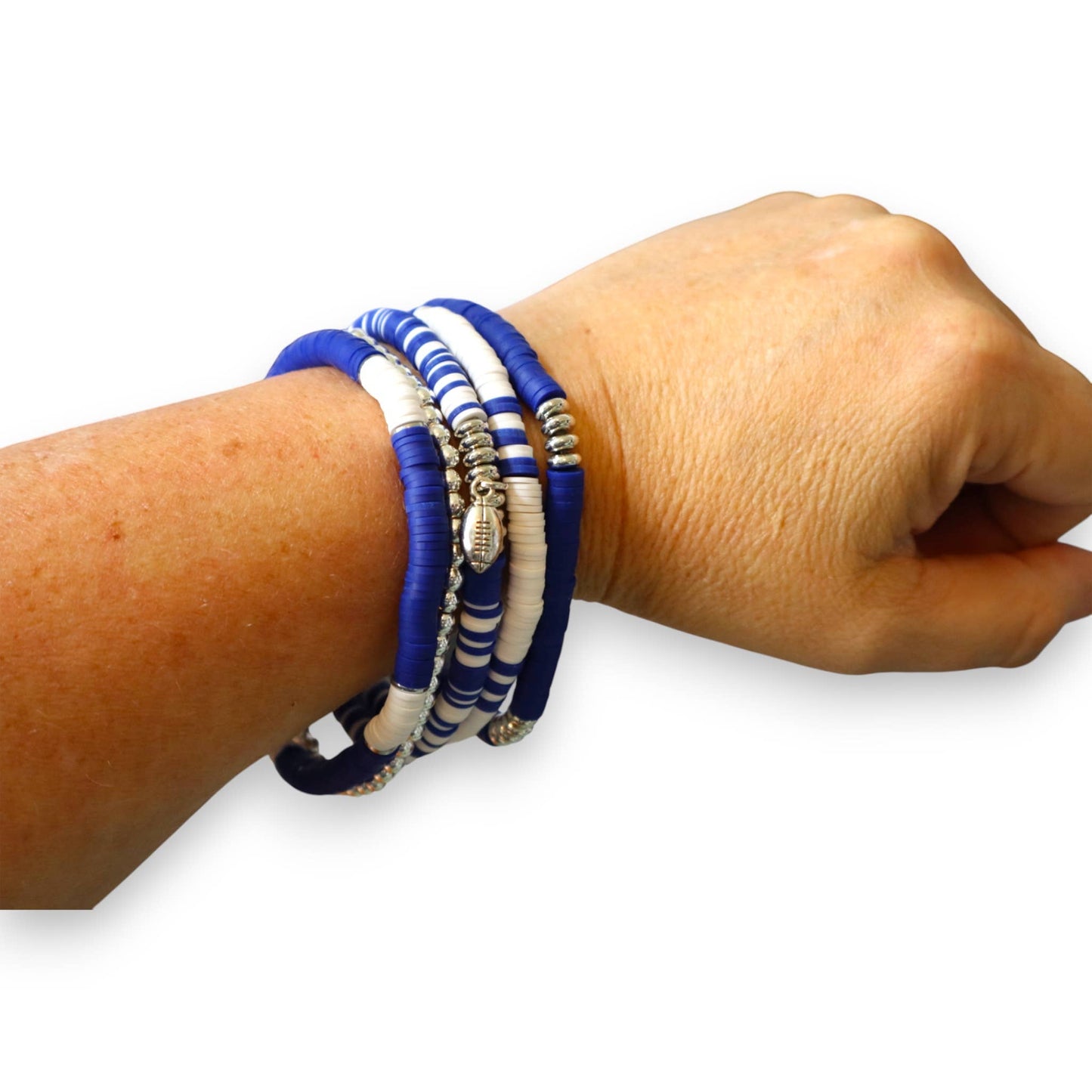 Royal Blue and White Game Day Bracelet Stack: Medium (7 inch) / Football