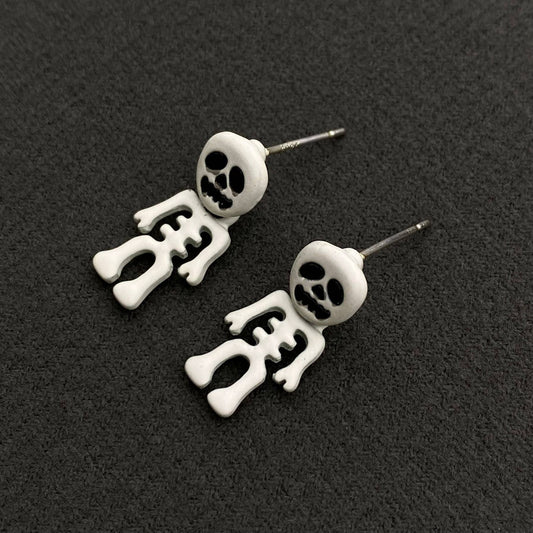 Halloween White Skull Post Earrings