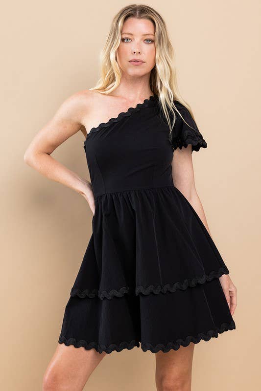 SALE Black Tiered One Shoulder Dress