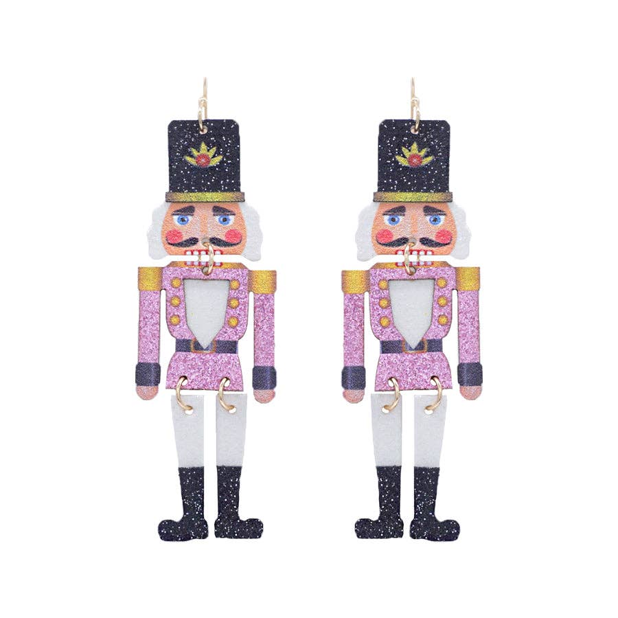 Pink Glitter 3" Nutcracker Earring