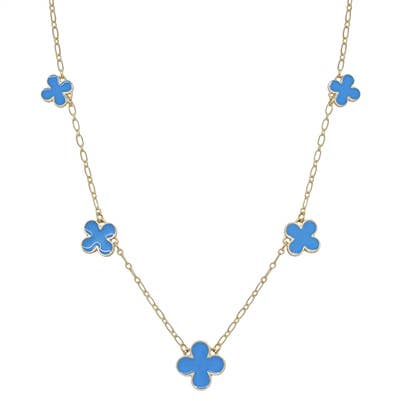 Light Blue Enamel Clover on Gold Chain 16"-18" Necklace
