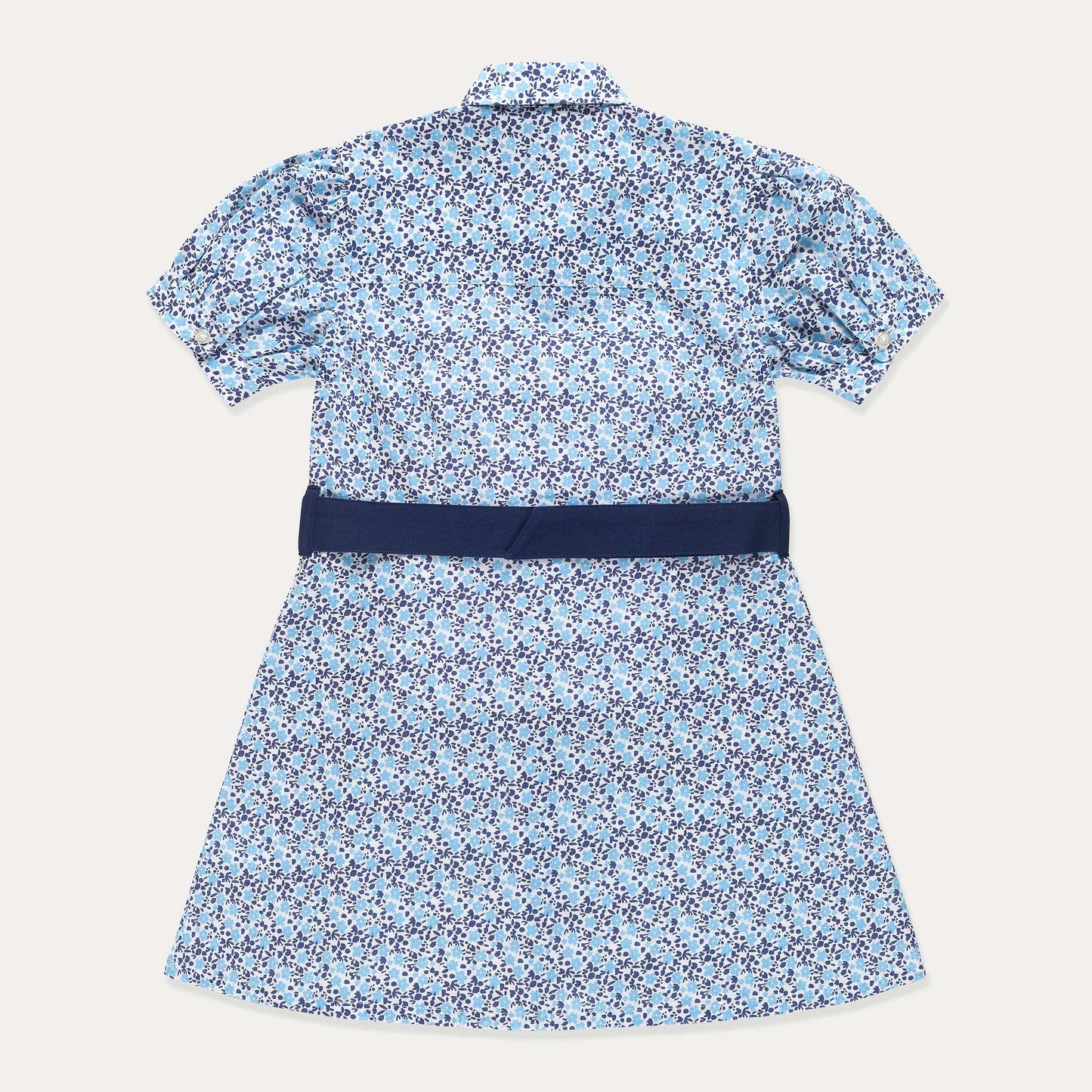 Short Sleeve Blue Floral Print Shirt Dress