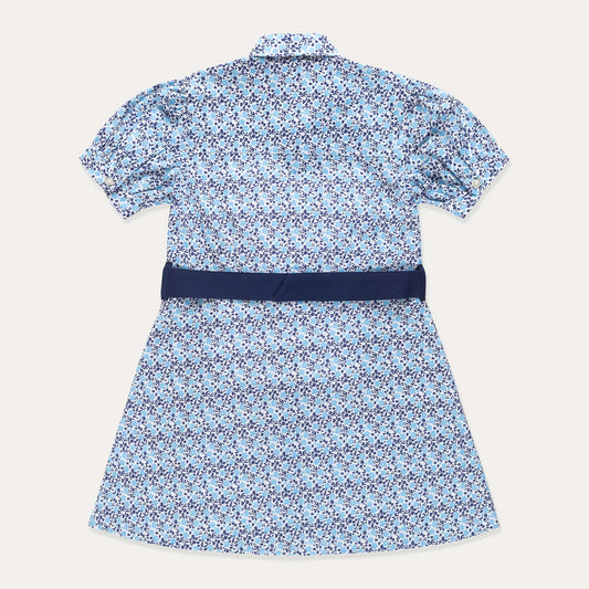 Short Sleeve Blue Floral Print Shirt Dress