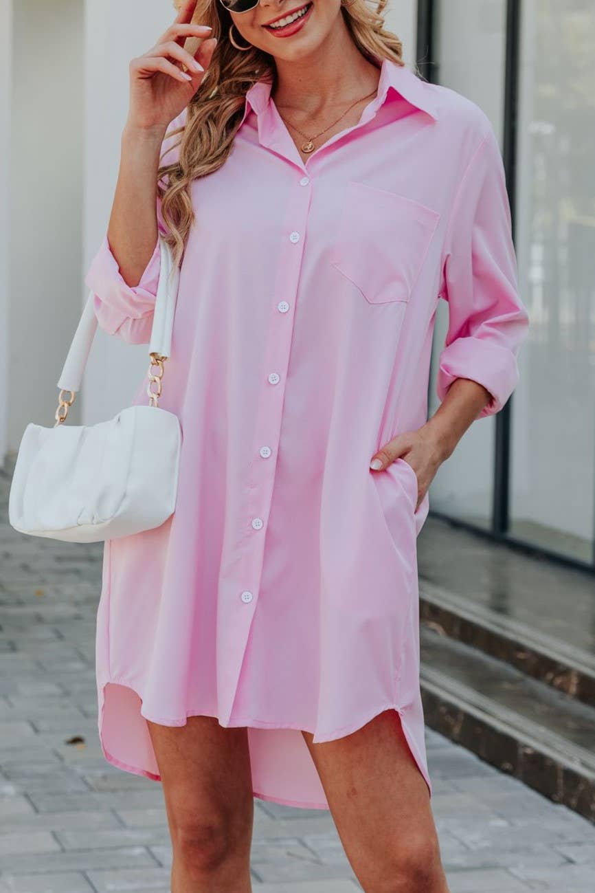 SALE Pink long sleeve shirt dress