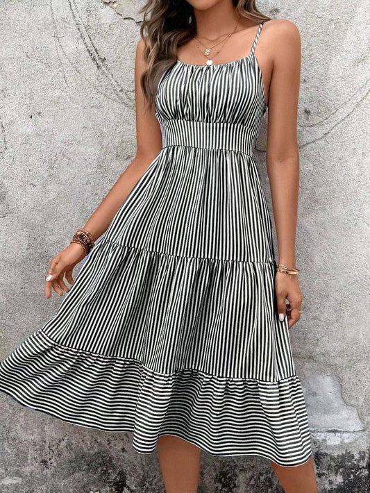 SALE Black & White Striped spaghetti strap midi dress