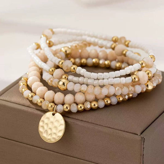 Light Pink Stackable Bracelets with Charm