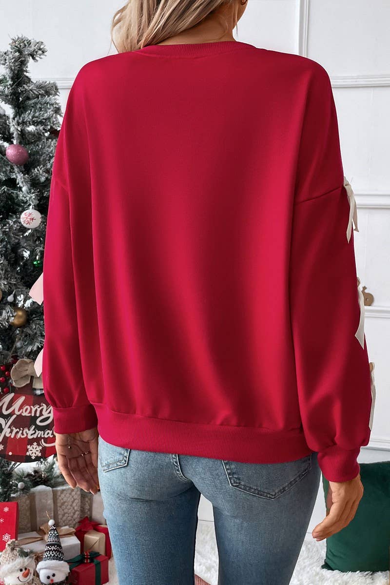 Red Bow Sleeve Sweatshirt