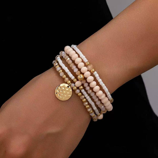 Light Pink Stackable Bracelets with Charm
