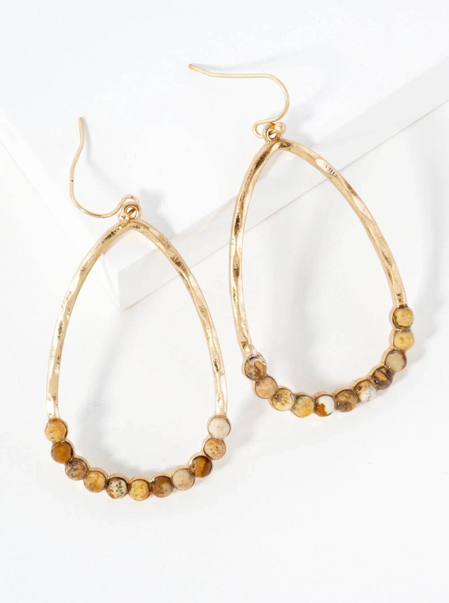 Natural-Stone Beaded Hammered Texture Earrings