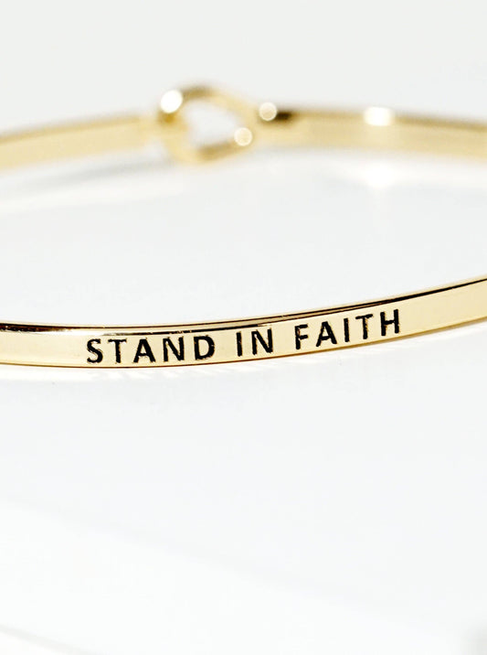 Gold "Stand In Faith" Engraved Inspirational Bangle Bracelet