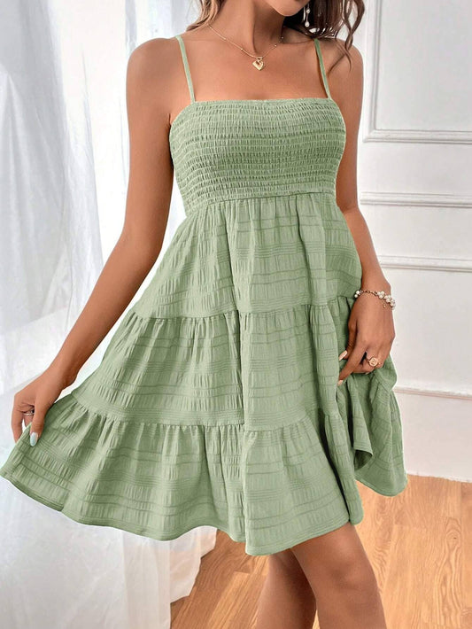SALE Light Green Textured Spaghetti Strap Dress