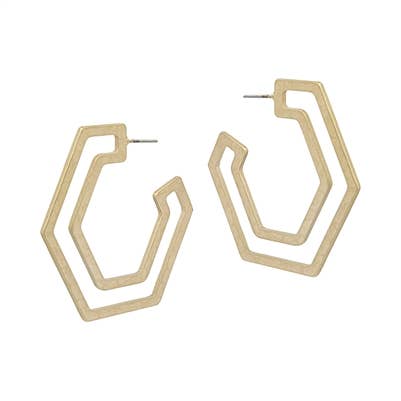 Hammered Open Hexagon 2" Hoop Earring