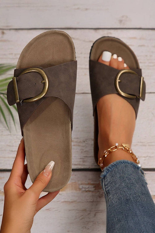 Buckle Faux Suede Thick Sole Slippers