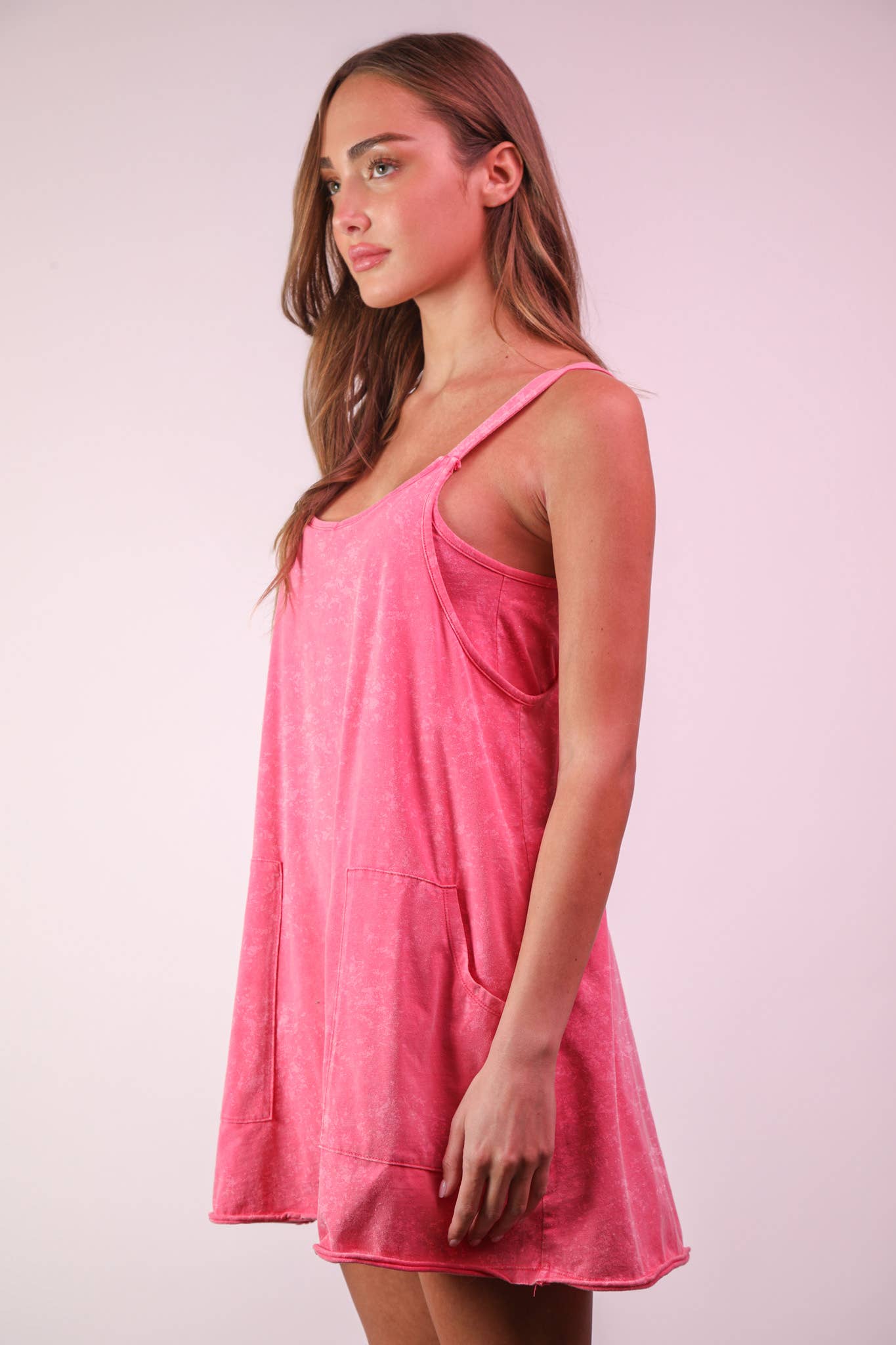 Pink Washed Knit Mini Dress with Shorts Inside