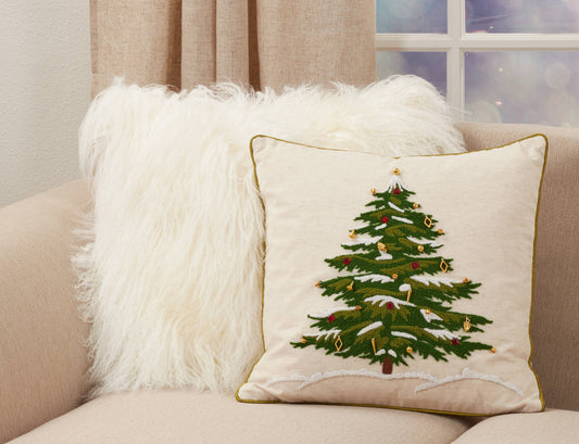 Throw Pillow With Embroidered Christmas Tree Design: 18" Inch