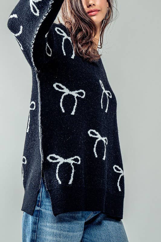 SALE Black Flirty Bow Knit Sweater