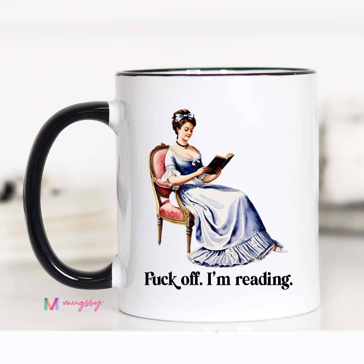 Fuck Off I'm Reading Coffee Mug: Black Rim/Handle / 15oz