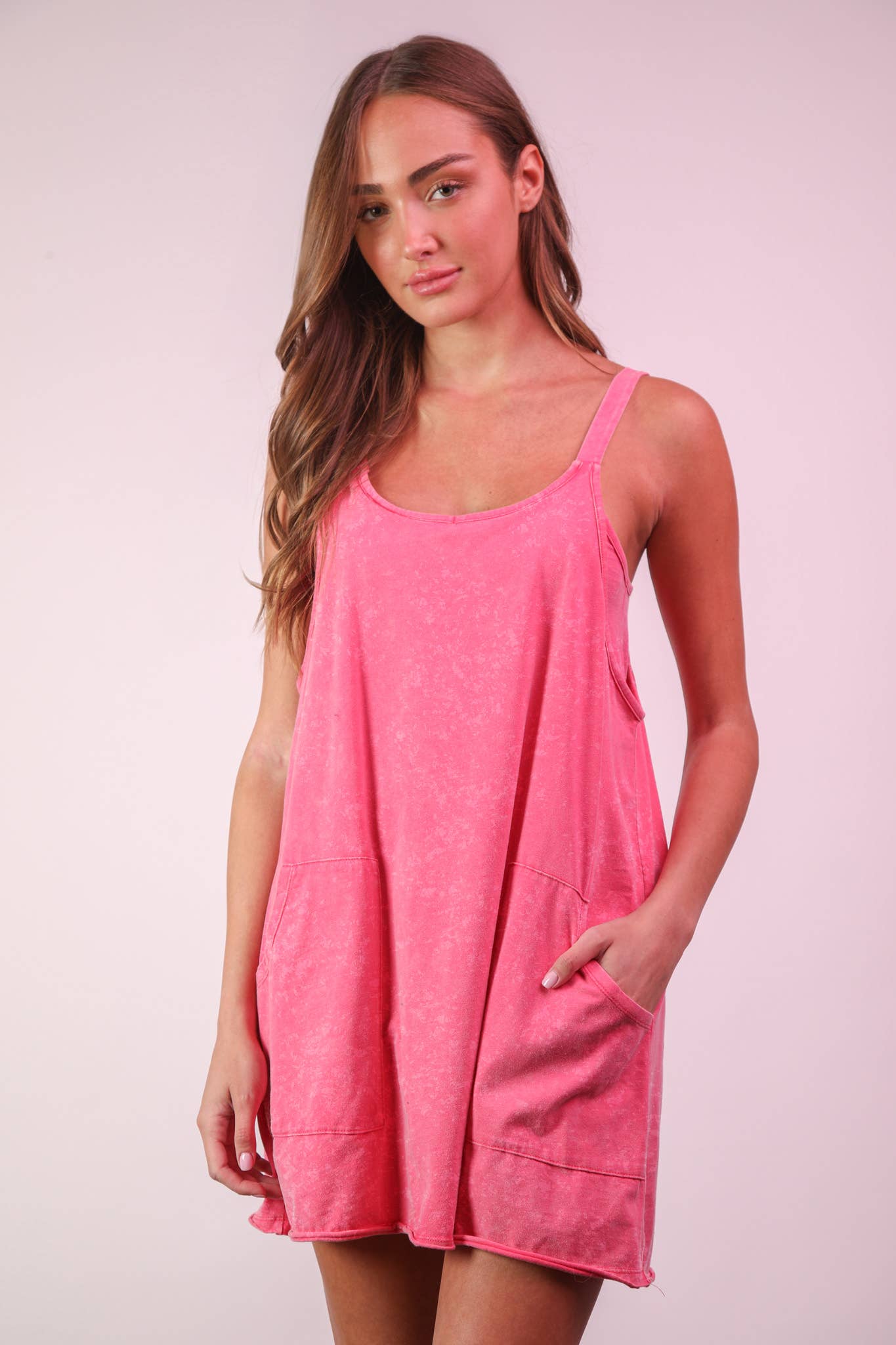 Pink Washed Knit Mini Dress with Shorts Inside