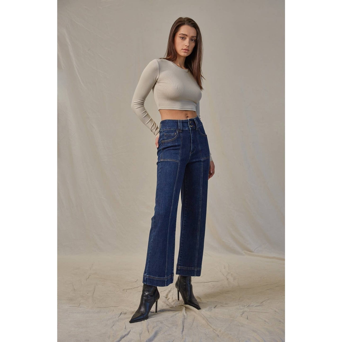 Mica French Navy Super High Rise Wide Crop Jean