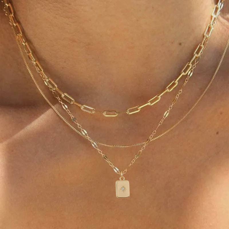 Silver Star On Square Necklace