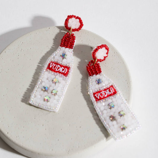 SALE Vodka Bottle Seed Beaded Earrings