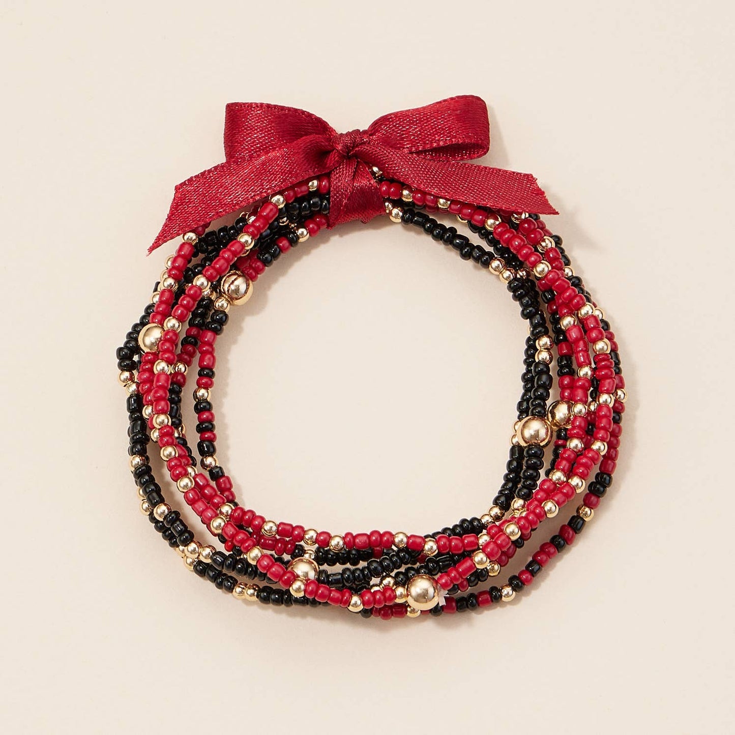 Game Day Seed Beaded Bracelet Set: Red/Black