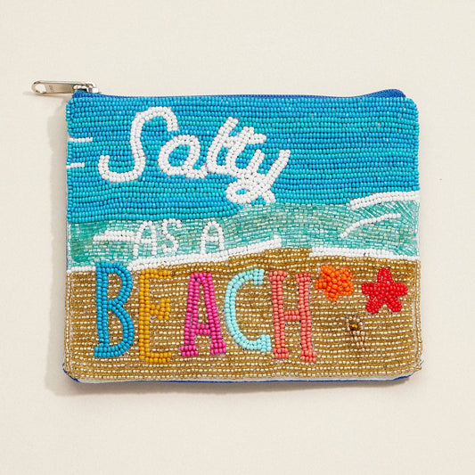 "Salty as a Beach" Beaded Coastal Zip Coin Pouch