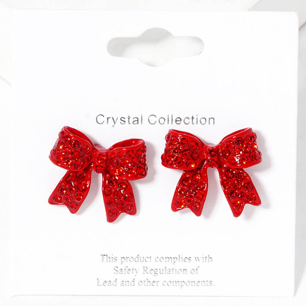 Red Pave bow stud earrings