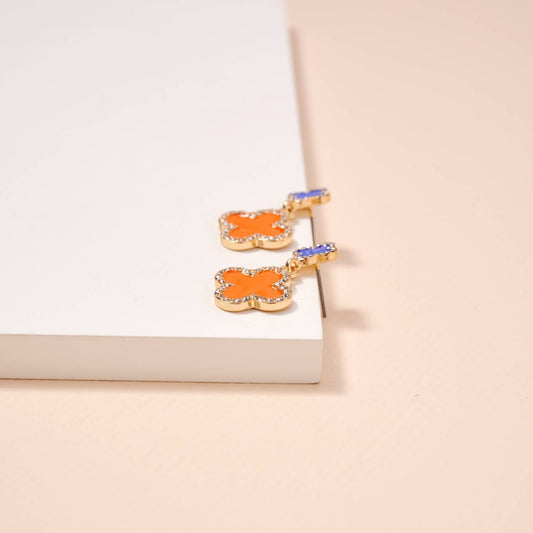 Blue/Orange Game Day Enamel Flower Dangling Earrings