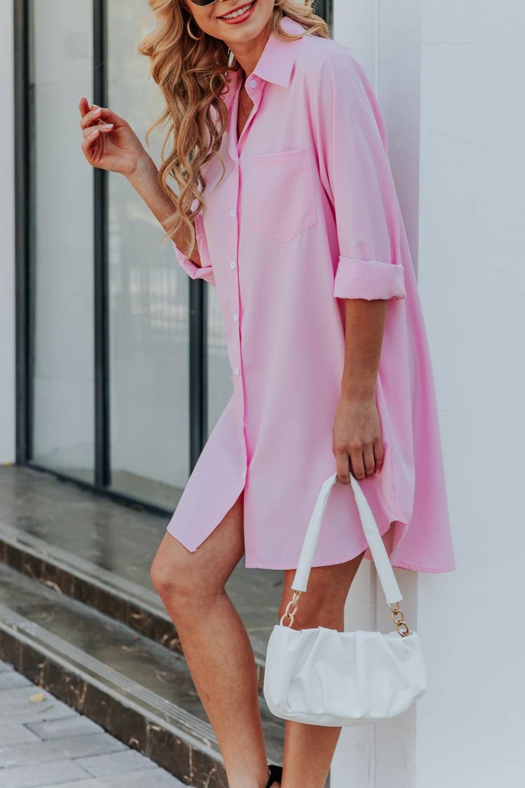 SALE Pink long sleeve shirt dress