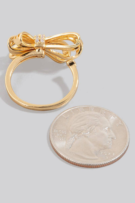 Gold Rhinestone Ribbon Bow Ring