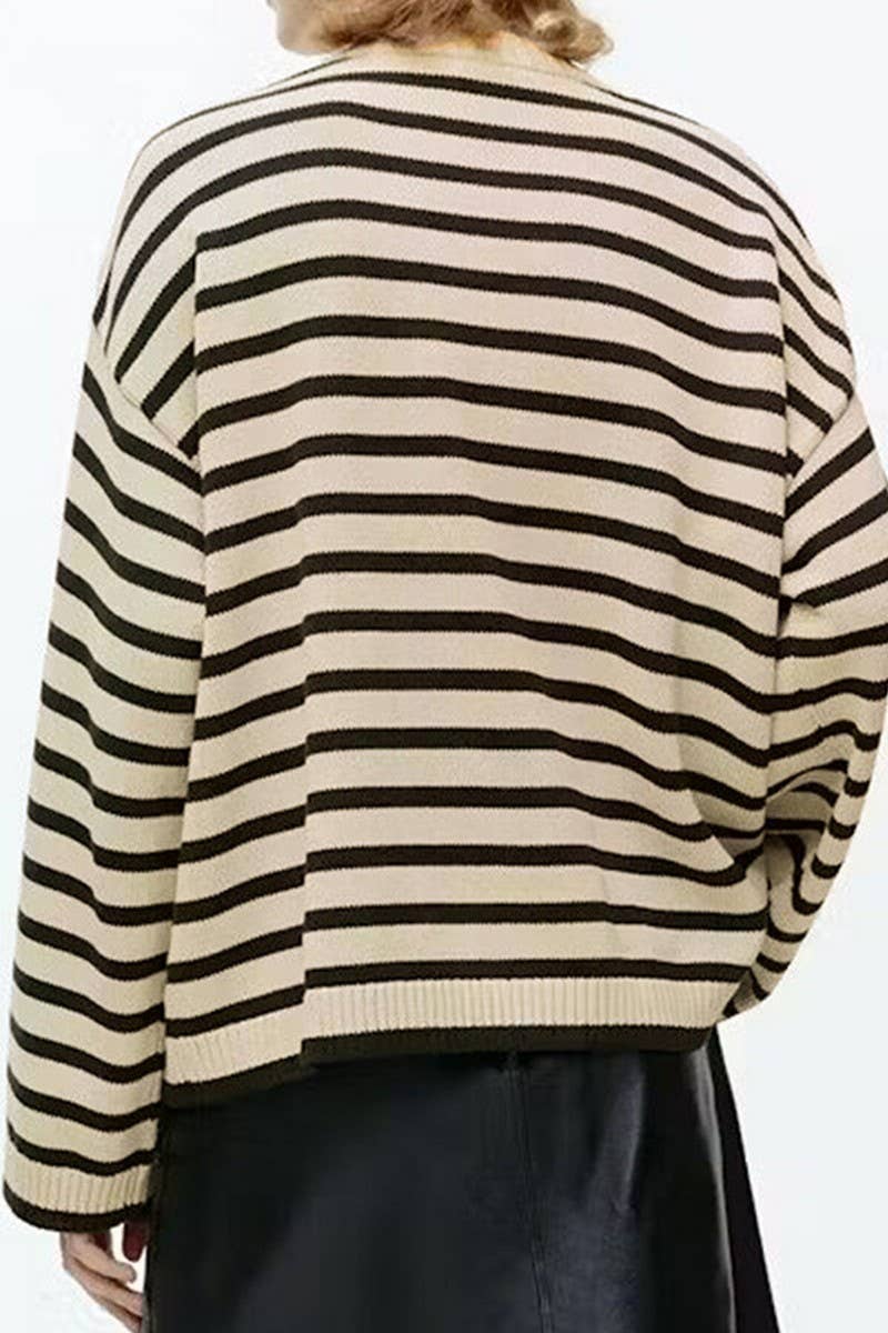 Khaki & Black Striped Contrast Knit Sweater