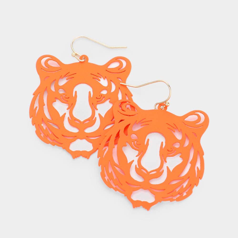 Brass Metal Tiger Dangle Earrings
