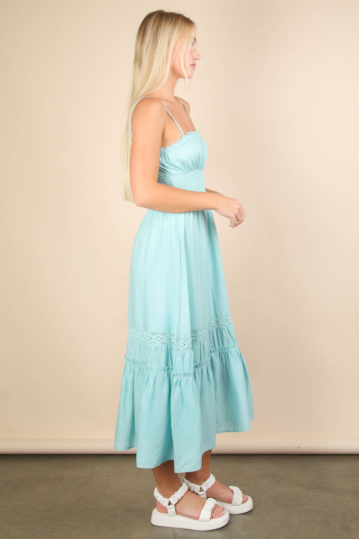 Ocean Lace Detail Woven Midi Dress