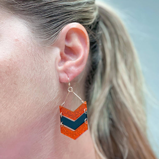 Glitter Game Day Arrow Dangle Earrings - Red & Black