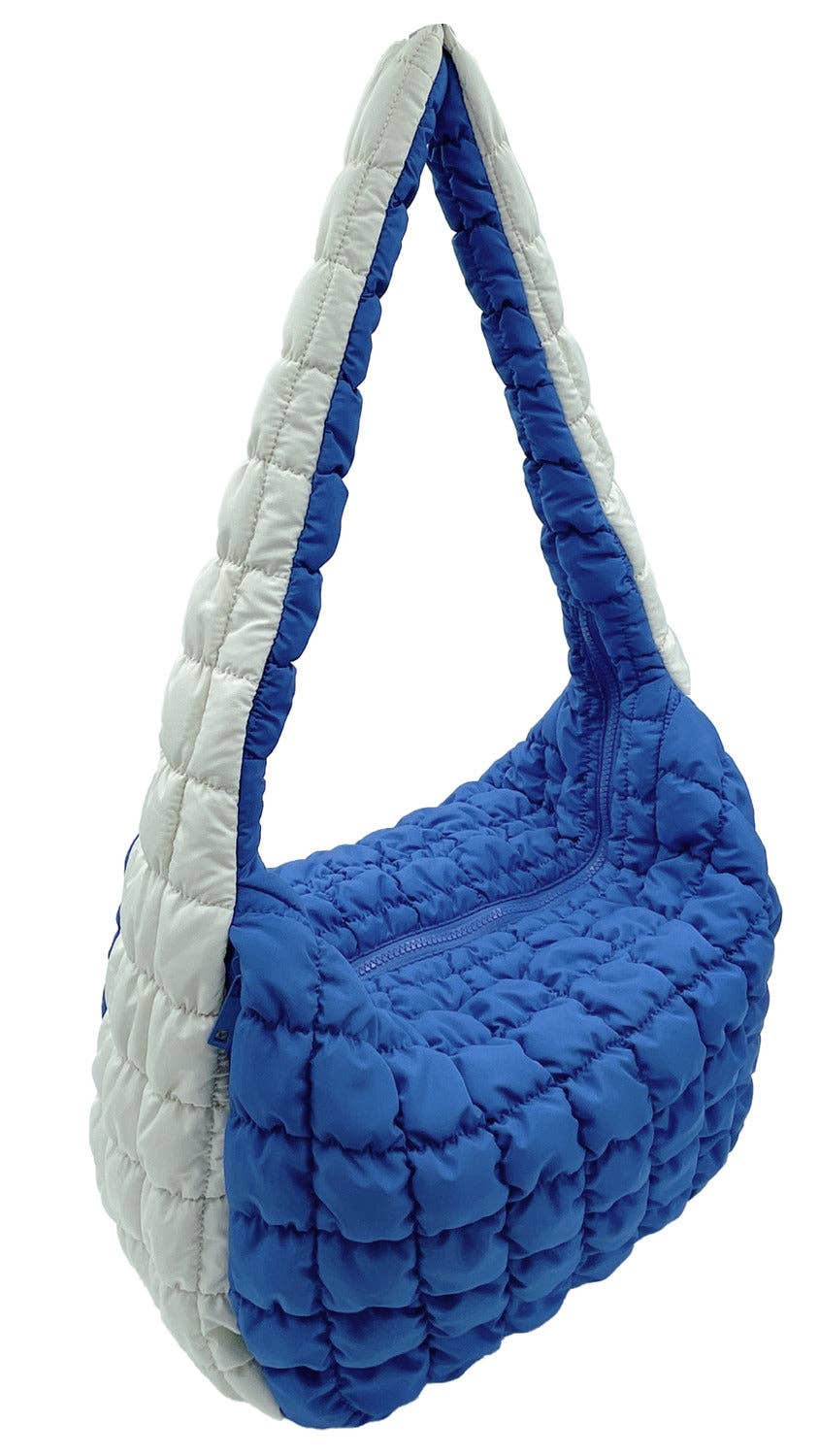 Royal Blue & White Large Quilted Puffer Shoulder Bag