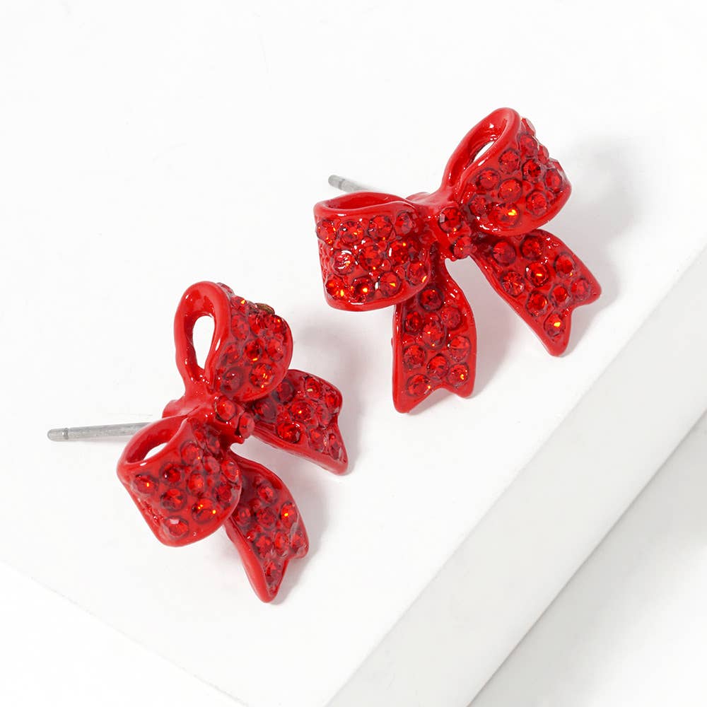 Red Pave bow stud earrings