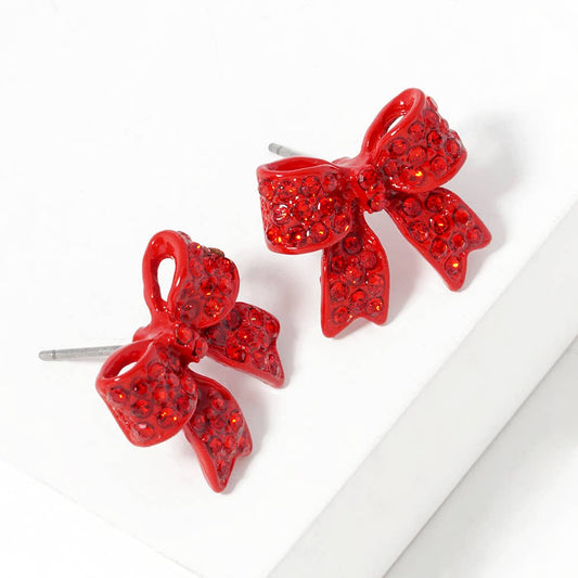 Red Pave bow stud earrings
