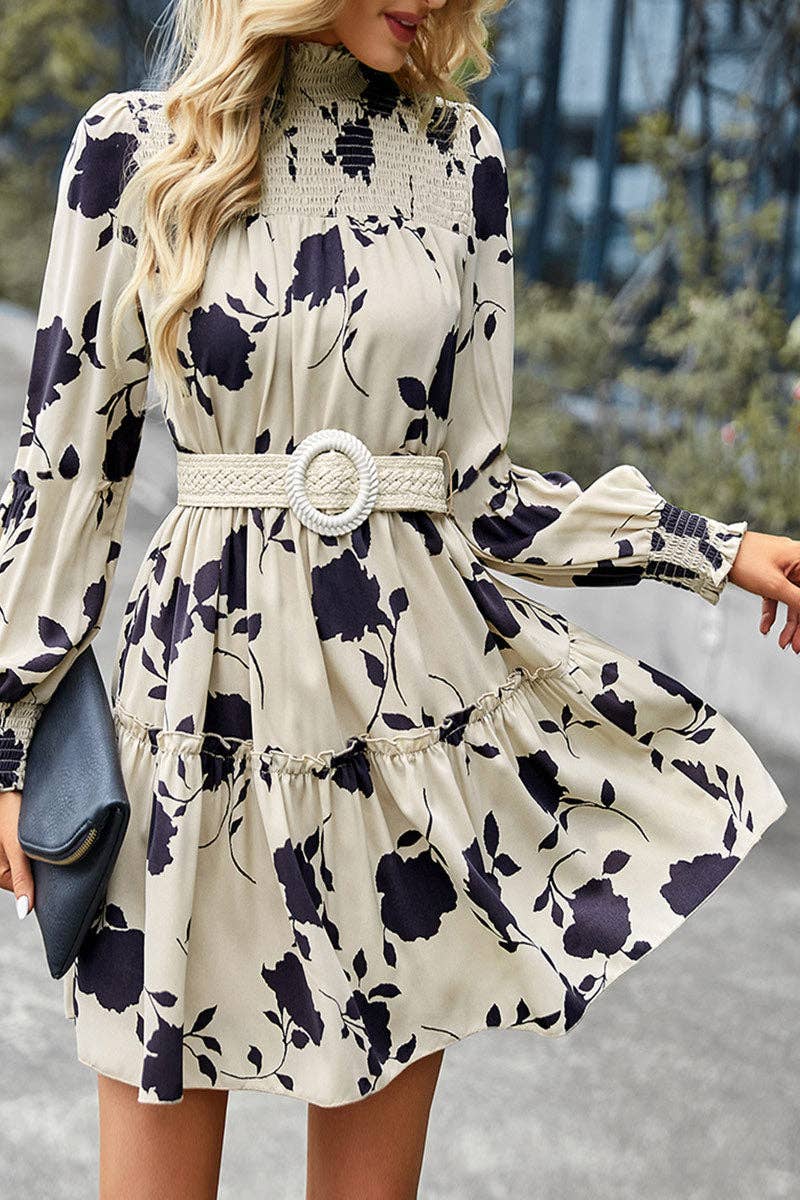 SALE Floral Print Mock Neck Long Sleeve Dress