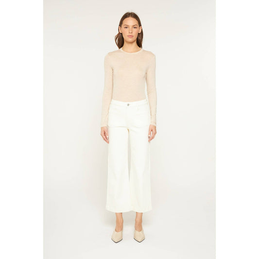 Mica Denim White Chocolate High Rise Cropped Wide Leg Patch Pocket Jean