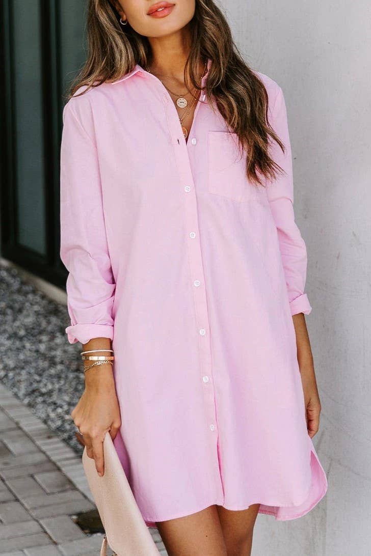 SALE Pink long sleeve shirt dress