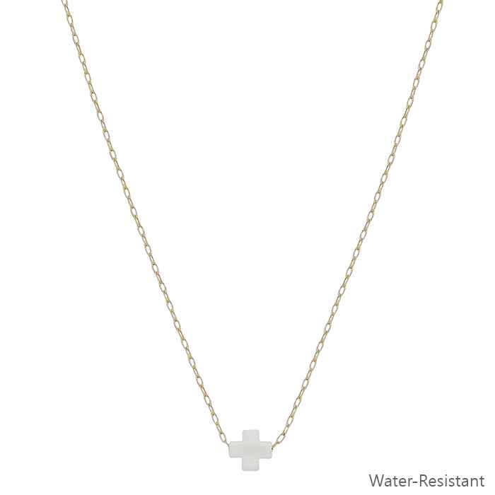 Gold Chain with White Resin Cross 16"-18" Necklace