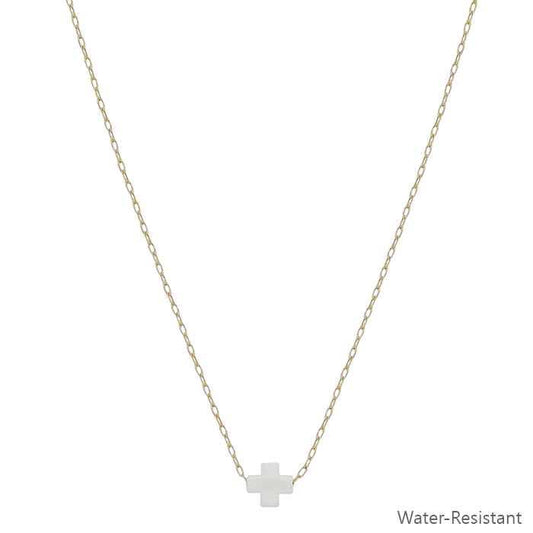 Gold Chain with White Resin Cross 16"-18" Necklace