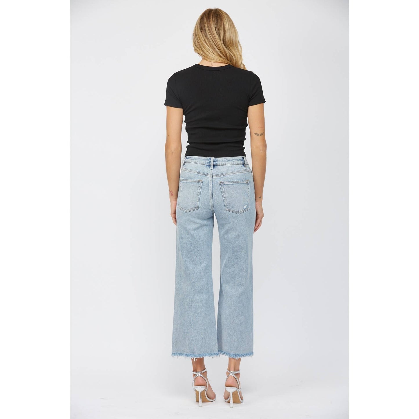 Mica Jeans: Electric Blue HIgh Rise Ankle Wide Leg