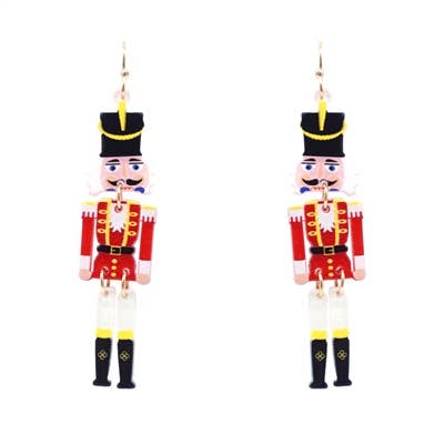 Red Metal Nutcracker Dangle 2" Earring