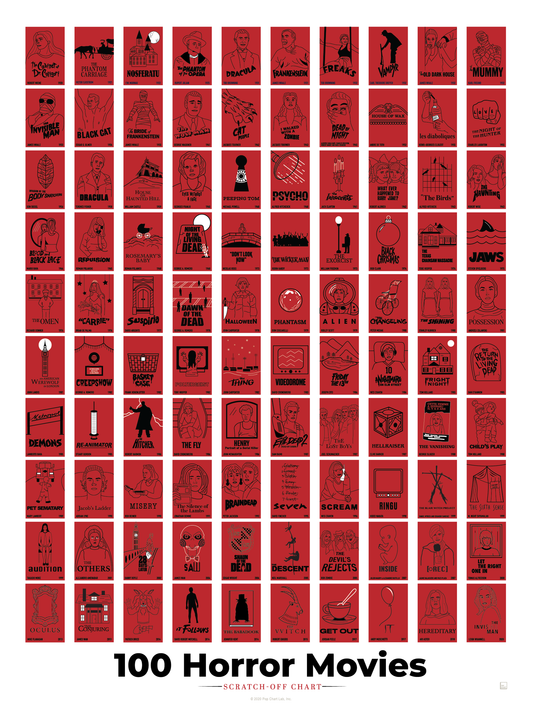 100 Horror Movies Scratch-Off Chart | 12" x 16" Print