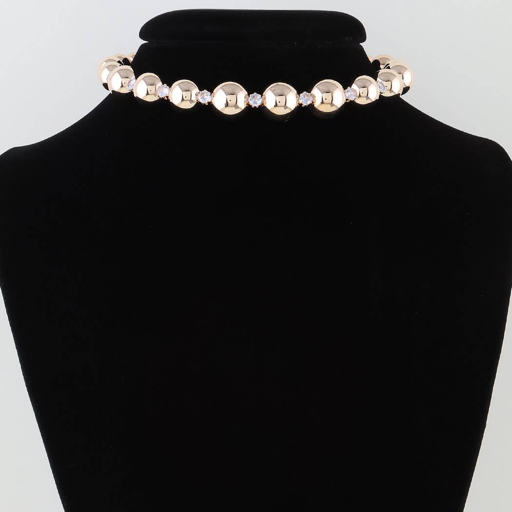 Gold Rhinestone Beaded Choker Necklace