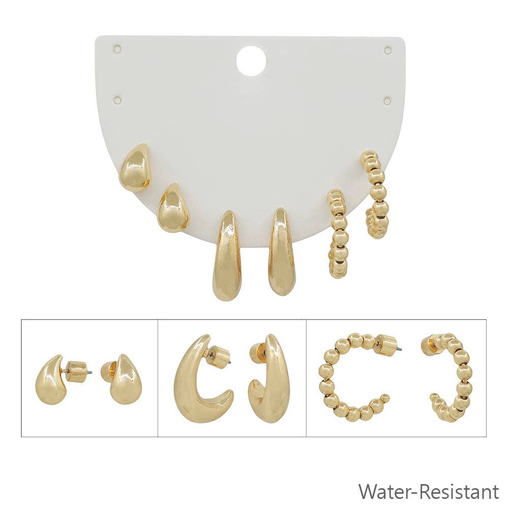Gold Teardrop & Huggie Set of 3 .5" Hoop Earring