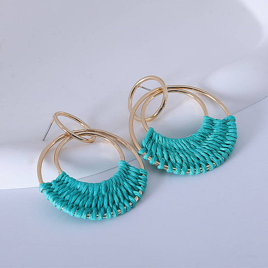SALE Bohemian Lafite Woven Earrings: Green